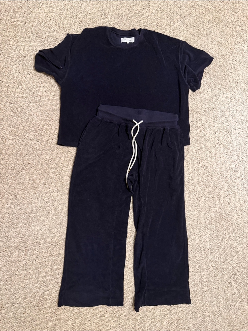 THE GREAT. Women's Navy Blue Micro Terry Horseshoe pant and Track Crew.  Size 2